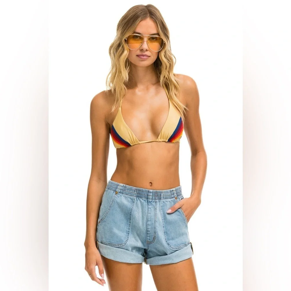Aviator Nation Hi Rise Skater Cutoff Check Back Pocket Denim Shorts NWT - Picture 2 of 7
